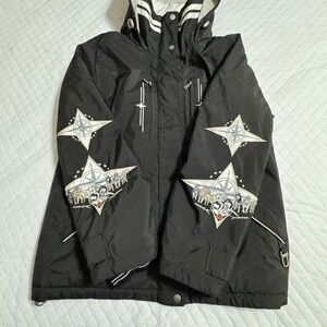 Vtg Bogner Goan Thylmann Embroidered Husky Dog Sled Arctic Black 10 Ski Jacket